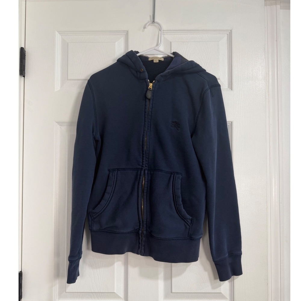Burberry Brit Mens Navy Nova Check Hood Full Zip Hoodie Sweatshirt Small